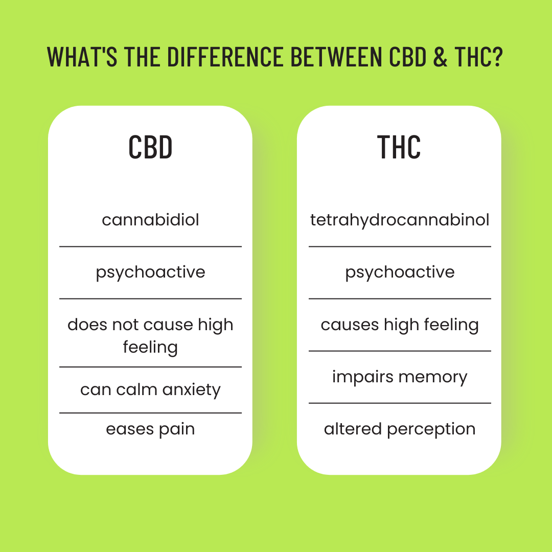 list comparing CBD to THC