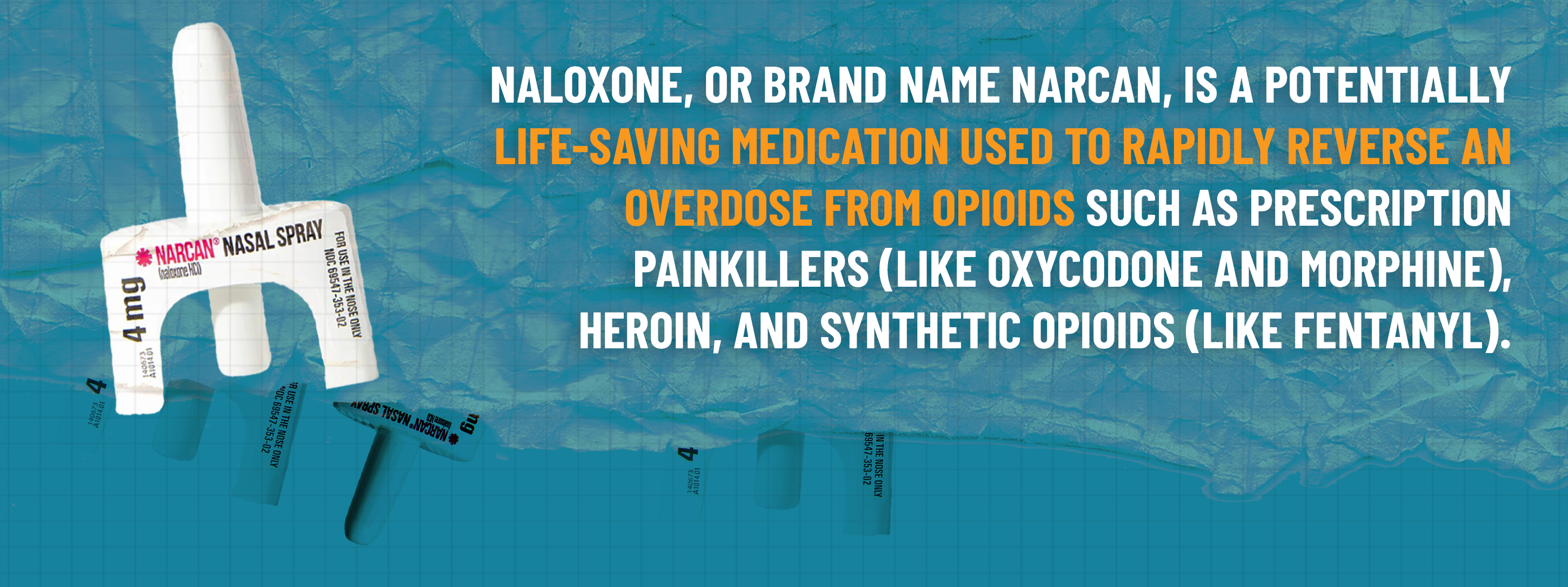 Naloxone, or brand name Narcan, is a potentially life-saving medication used to rapidly reverse an overdose from opioids such as prescription painkillers (like oxycodone and morphine), heroin, and synthetic opioids (like fentanyl).