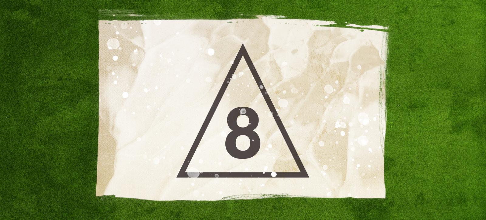 A triangle with the number 8 in the middle 